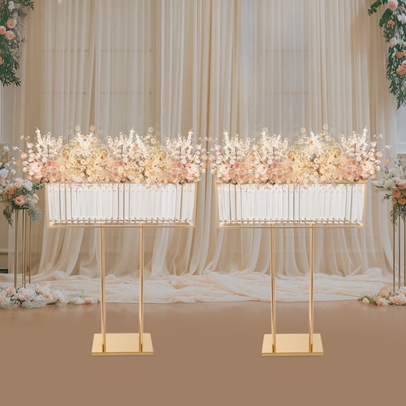 ToppiJoy 2PCS Crystal Wedding Flower Vase, Elegant Wedding Table Centerpiece Vase for Wedding,Birthday 35.43in