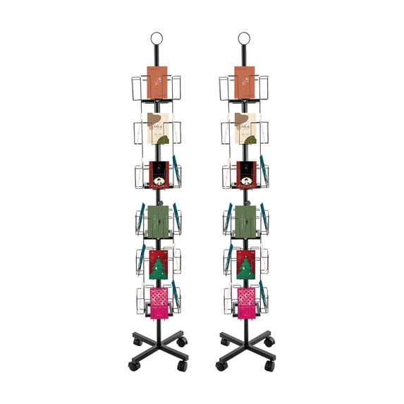 ToppiJoy 2Pcs 6 Tiers Rotating Greeting Card Rack, 24 Pockets Gift Card Display Stand Spinning for Offices, Shopping Malls