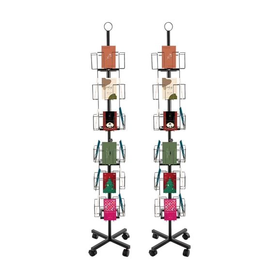 ToppiJoy 2Pcs 6 Tiers Rotating Greeting Card Rack, 24 Pockets Gift Card Display Stand Spinning for Offices, Shopping Malls