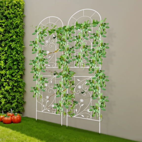 ToppiJoy 2Pcs 82.68in Metal Trellises for Climbing Plants, Flower Trellis with Sharp Feet, Tall Flower Vegetable Climbing Panels Garden Fences for Courtyards, Lawns, Gardens (White)