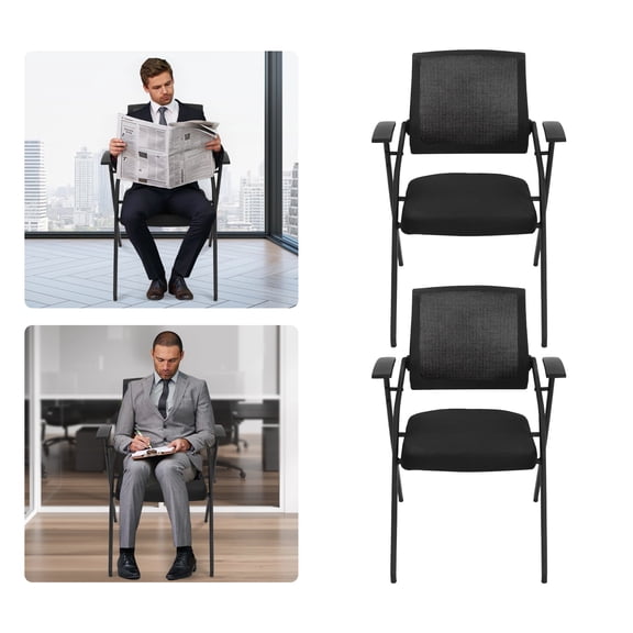 ToppiJoy 2Pcs Office Reception Guest Chair, Conference Room Chairs Mesh Back Stacking for Travel Camping School Living Room (Black)