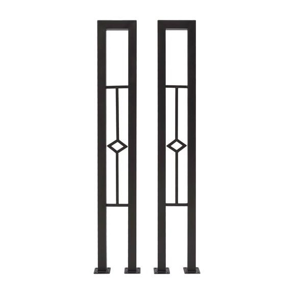 ToppiJoy 2Pcs U-Shaped Stair Handrail, Wrought Iron Hand Rails for Outdoor & Indoor Steps, Non-Slip Safety Support Poles for Porch Deck Loft(Black, Diamond)
