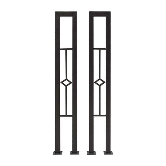 ToppiJoy 2Pcs U-Shaped Stair Handrail, Wrought Iron Hand Rails for Outdoor & Indoor Steps, Non-Slip Safety Support Poles for Porch Deck Loft(Black, Diamond)