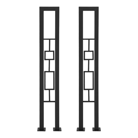 ToppiJoy 2Pcs U-Shaped Stair Handrail, Wrought Iron Hand Rails for Outdoor & Indoor Steps, Non-Slip Safety Support Poles for Porch Deck Loft(Black, Rectangle+Square)
