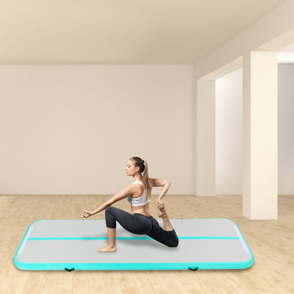 ToppiJoy 3.2*9.8ft Inflatable Air Gymnastics Mat Training Mats Gymnastics Pad Floor Tumbling Yoga Mat with Pump, Inflatable Mat Home Use, Training, Yoga(Peppermint Green)