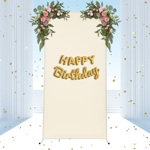 ToppiJoy 3.28*1.64*6.56ft Wedding Backdrop Stand, Flower Arch Stand Kit, Balloon Arch Frame Kit with Cloth Cover, Rectangle Backdrop Stand for Holiday Decorations(White, Beige)