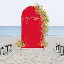 ToppiJoy 3.94ft*7.22ft Arch Backdrop Wedding Arch Stand, Steel Balloon Arch Frame Kit Bridal Party Decoration Arbor Outdoor Flower Garden Arch for Wedding Decoration(Gold and Red)