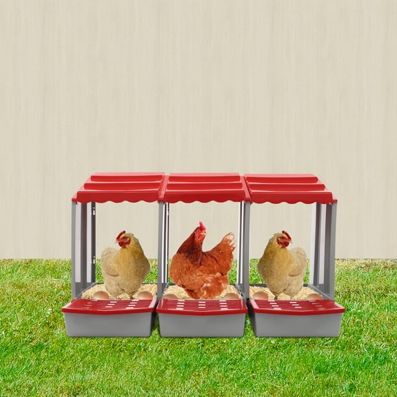 ToppiJoy 3-Compartment PP Chicken Nesting Boxes, Egg Laying Box with Automatic Egg Roll-Out Design, Wall-Mounted/Free Standing Coop Box for Hens (Red)