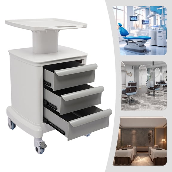 ToppiJoy 3 Drawers Medical Trolley Cart,  Mobile Utility Cart wth 4 Wheels, Durable Construction for Salon, Lab, Hospital White ABS