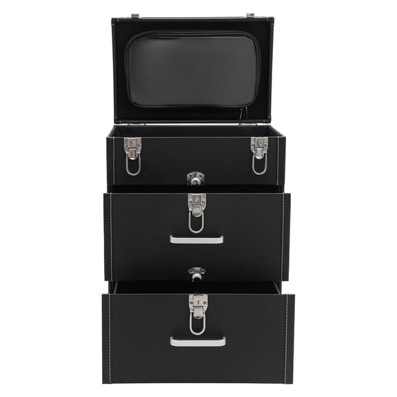 ToppiJoy 3 Layers Rolling Makeup Case, Make-up Storage on Wheels, Artist Travel Box for Manicurist Artist (Black, Silver)