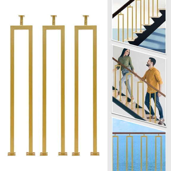 ToppiJoy 3 Pack Stair Baluster with Adjustable Top Bracket, Interior Modern Baluster for Porch Deck Railing Steps (Gold)