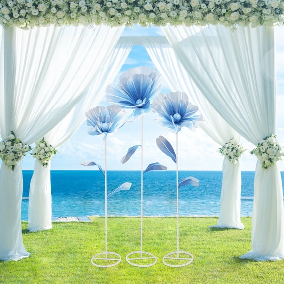 ToppiJoy 3-Piece Giant Artificial Flowers for Decoration, Freestanding Wedding Decor with Sturdy Base, Bendable Stems for Stage, Photo Booth & Event Decorations(Blue)
