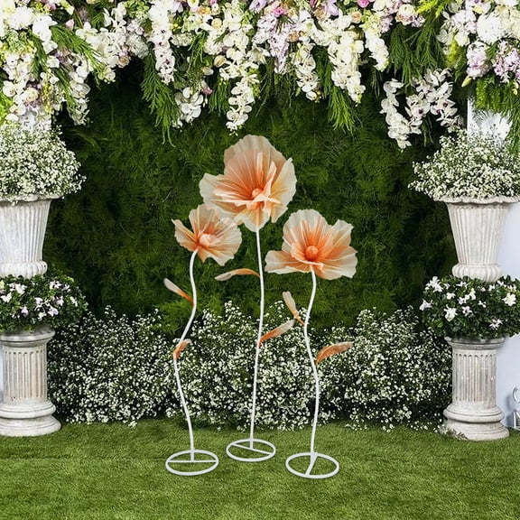 ToppiJoy 3-Piece Giant Artificial Flowers for Decoration, Freestanding Wedding Decor with Sturdy Base, Bendable Stems for Stage, Photo Booth & Event Decorations(Champagne)