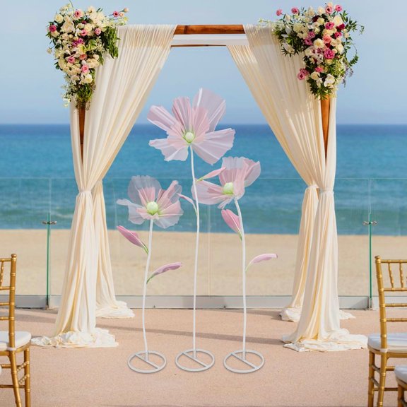 ToppiJoy 3-Piece Giant Artificial Flowers for Decoration, Freestanding Wedding Decor with Sturdy Base, Bendable Stems for Stage, Photo Booth & Event Decorations(Greenish-pink)
