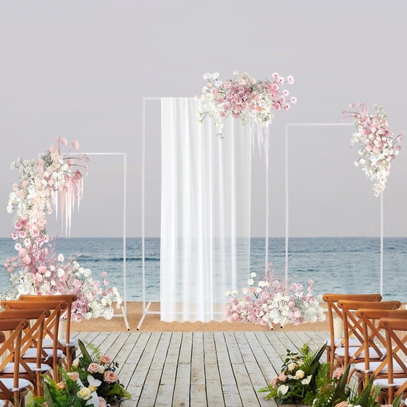 ToppiJoy 3 Pieces Free Standing Metal Party Backdrop Stand Frame Wedding Stand Wedding Decor Rack(White)