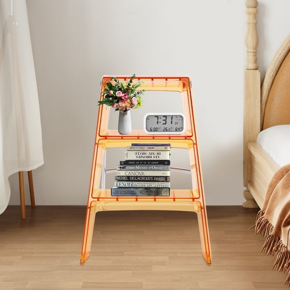 ToppiJoy 3 Step Folding Step Stool, Acrylic Folding Step Stool, 3-in-1 Design for Ladder Stool & Storage Rack for Adults, 220.46lbs Load (Orange)