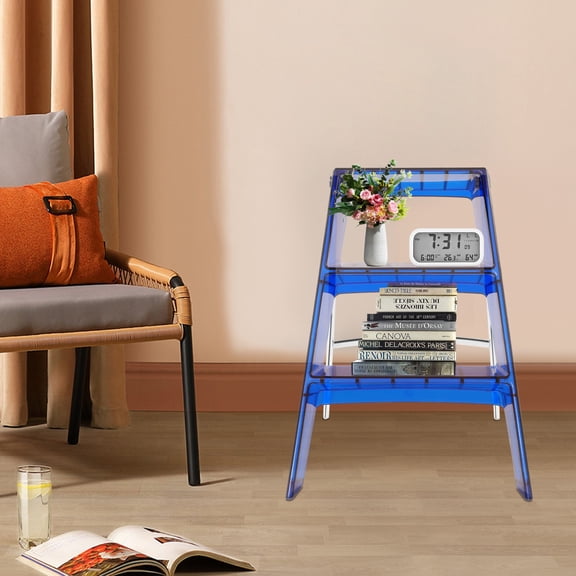 ToppiJoy 3 Step Folding Step Stool, Acrylic Folding Step Stool, 3-in-1 Design for Ladder Stool & Storage Rack for Adults, 220.46lbs Load (Royal Blue)