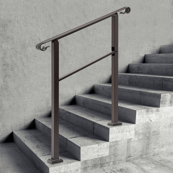 ToppiJoy 3-Step Handrails for Outdoor Steps Steel Stair Railing Modern Staircase Hand Rails with Installation Kit for Outdoor Steps, Dark Brown