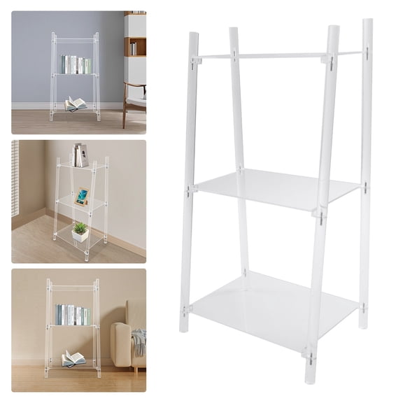 ToppiJoy 3 Tier Acrylic Bookshelf, Clear Ladder Bookshelf Freestanding Corner Storage Display Shelf Book Shelves for Study Rooms, Living Rooms, Bedrooms