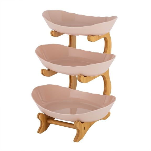 ToppiJoy 3 Tier Fruit Basket with Bamboo Stand, Eco-Friendly PP Food Storage Organizer for Kitchen Counter, Stackable Fruit Bowl for Snacks Nuts Candy Jewelry Display