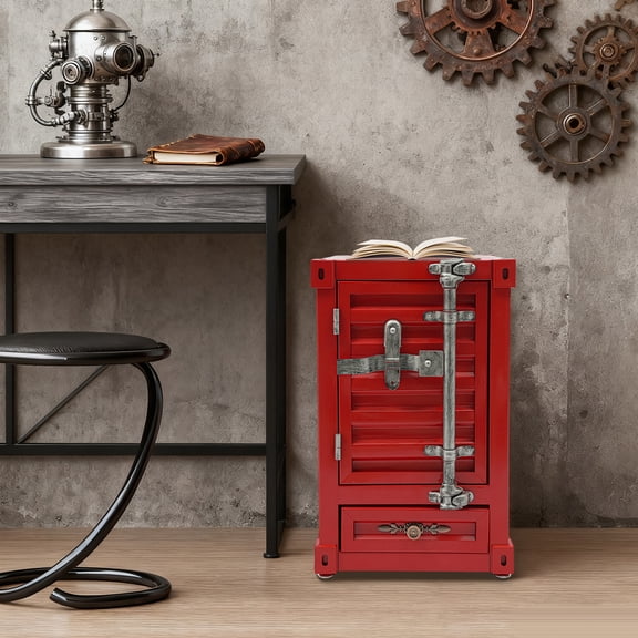 ToppiJoy 3 Tier Industrial Metal Container Side Table, Side Table with Drawer, Container Cabinet for Bar/Bedroom/Garage Red