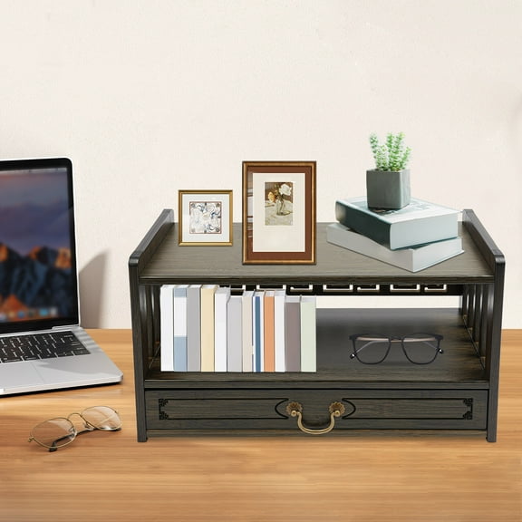 ToppiJoy 3-Tier Meditation Table, Bamboo Altar Floor Tables for Spiritual, Puja Table with Drawer for Prayers, Worship or Bamboo Furniture for Displaying Plants and Books (Walnut Color)