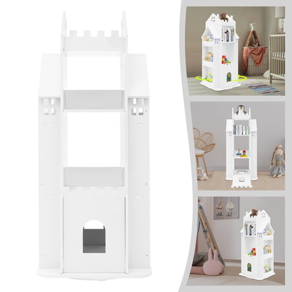 ToppiJoy 3-Tier Rotating Bookshelf, Stackable Book Dhelf Organizer, Small Corner Bookshelf for Bedroom, Living Room (White)