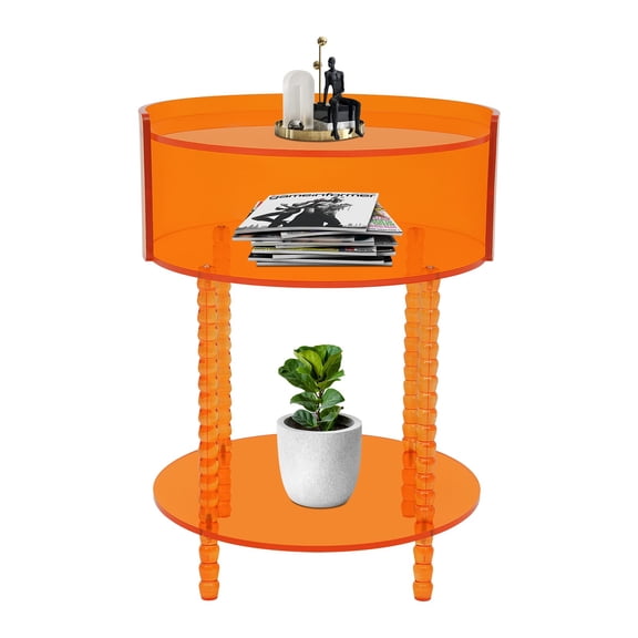 ToppiJoy 3 Tier Round Acrylic End Table, Side Table for Living Room, Bedroom, Lobby (Orange)