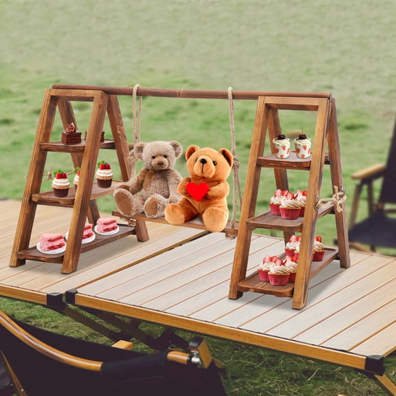 ToppiJoy 3 Tier Wooden Cupcake Stand, Dessert Table Display Set with Swing Shaped Hanging Tray for Desserts, Cakes, Fruits, Cake Shop, Weddings, Parties