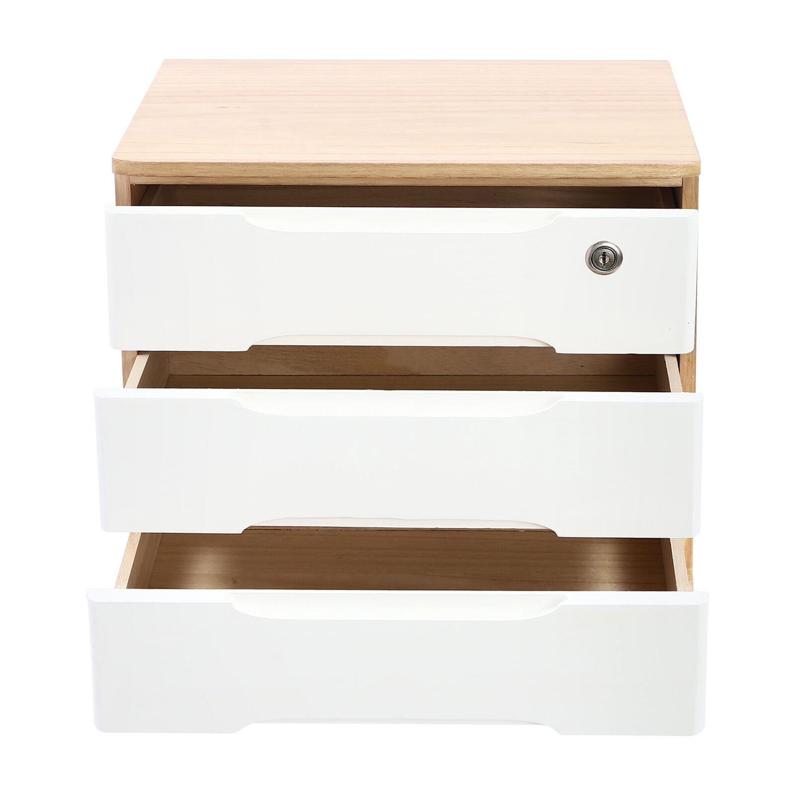 ToppiJoy 3-Tier Wooden Desktop Storage Box with Lockable Drawers, Modern Tung Wood Desk Organizer, Bamboo Storage with Keys (Wood Color, White)