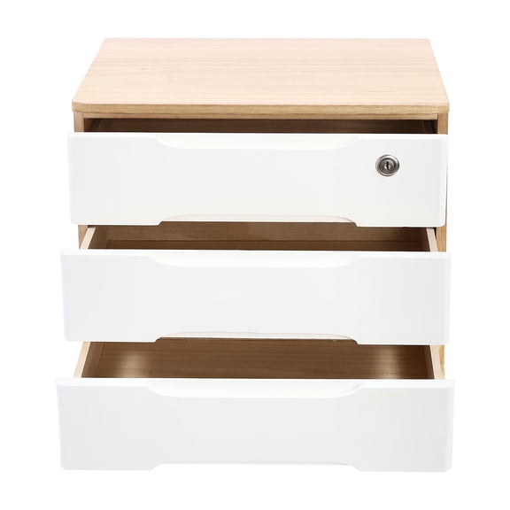 ToppiJoy 3-Tier Wooden Desktop Storage Box with Lockable Drawers, Modern Tung Wood Desk Organizer, Bamboo Storage with Keys (Wood Color, White)