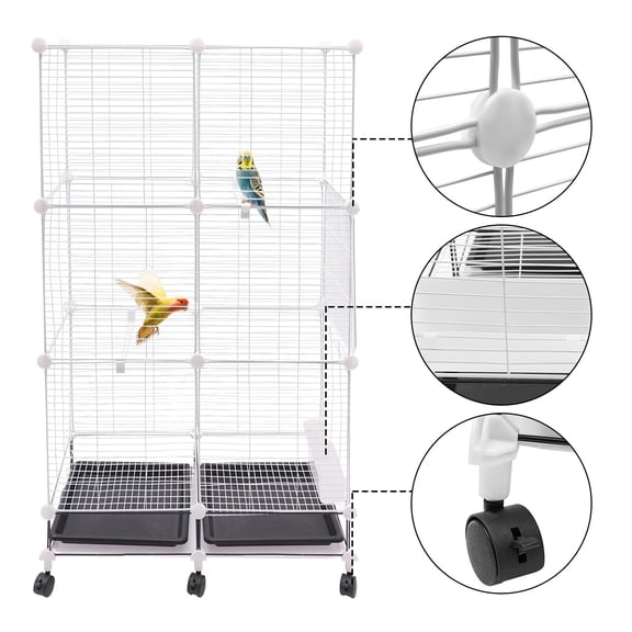 ToppiJoy 3 Tier Wrought Iron Bird Cage, Large Bird Cage Parakeet Cage with Cup, Bowl, Trays, Rods and Wheels, for Canaries, Parrots, Sparrows