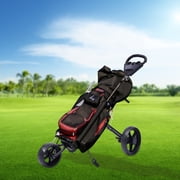 ToppiJoy 3 Wheel Push Pull Golf Cart with Foot Brake, Golf Trolley with Adjustable Straps, One Second to Open & Close, Cup Holder Included (Black)