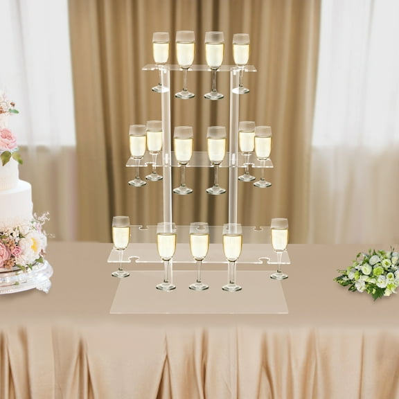 ToppiJoy 3-tier Tabletop Glass Holder Stand, Acrylic Champagne Display Tower with 32 Slots, Clear Acrylic Champagne Stand, for Party, Wedding Clear