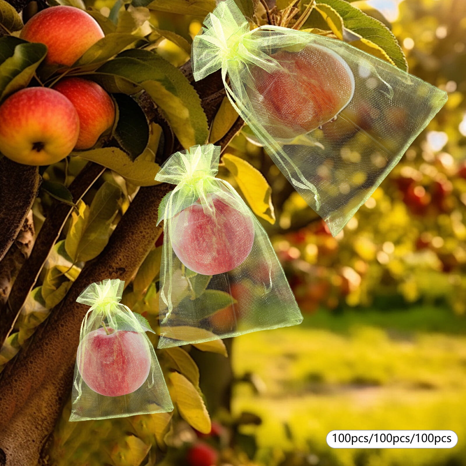 ToppiJoy 300Pcs Nylon Fruit Protection Bags, Garden Netting Bags with Drawstring, Fruit Tree Netting Fruit Tree Bags, Netting Barrier Bags for Protecting Fruits and Vegetables(Green)
