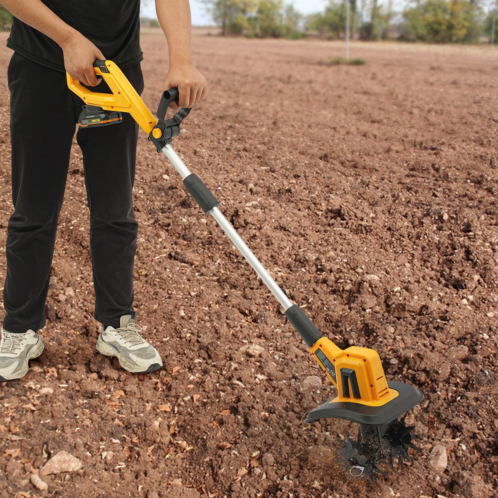 ToppiJoy 300W 4 Blades Cordless Tiller Cultivator, Electric Garden Tiller Battery Powered Garden Cultivator, Portable Handheld Electric Tiller for Lawn, Yard, Soil Cultivation