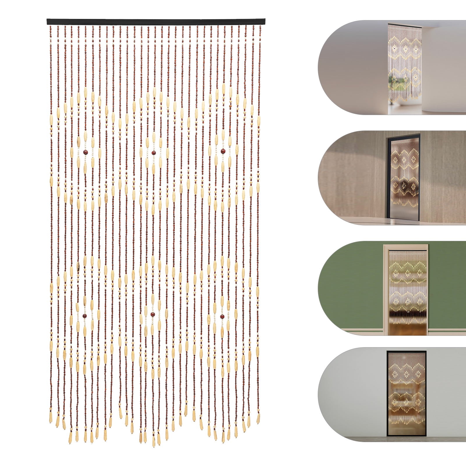 ToppiJoy 31 Handmade Wood and Bamboo Beaded Curtain, Hanging Door Curtain for Home Decor