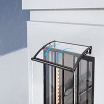 ToppiJoy 32.28*24.4in Door Awning Exterior with Drainage, Window Polycarbonate Awning with Aluminum Bracket, Patio Front Door Canopy Awning for Sun Rain Snow Protection (Clear and Black)