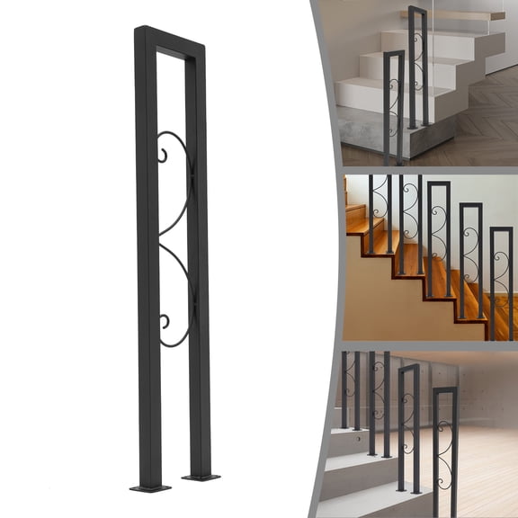 ToppiJoy 33.5in H Modern Iron Railing for Stairs, Stair Handrail Safety Guardrail Industrial Decorative Loft Railing Safety Railing for Indoor and Outdoor (Black, Curved)
