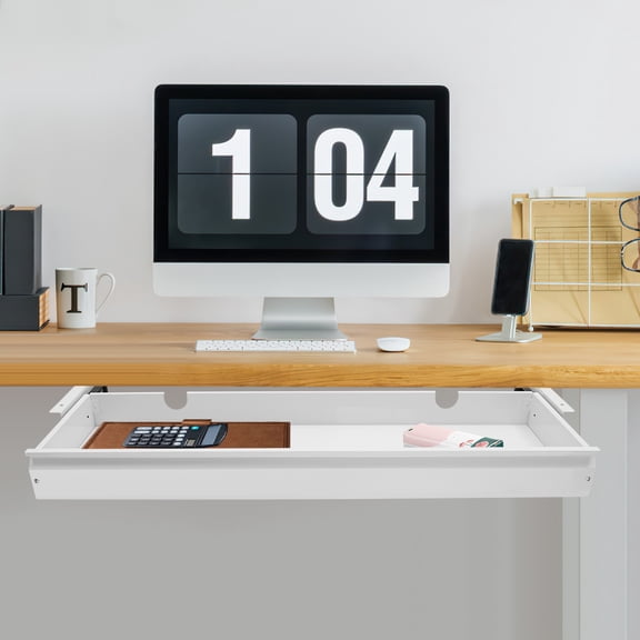 ToppiJoy 33” Under Desk Drawer, Mounted Sliding Pull-out Drawer, Large Storage Organizer for Sit Stand Workstation (White)