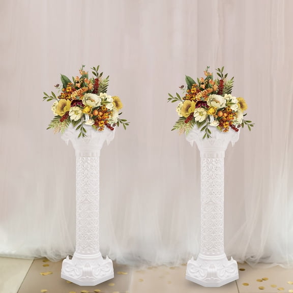 ToppiJoy 35'' Tall Roman Column with Base, Plastic Statue Sculpture Pedestal Stand Holder for Indoor Outdoor Wedding Birthday Party Decor (2Pcs)