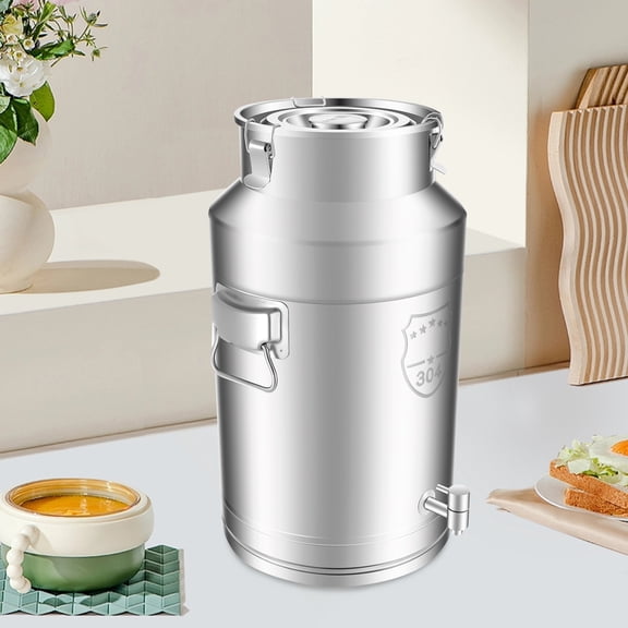 ToppiJoy 35L/9.24Gal Milk Can with Faucet, Heavy Duty Milk Bucket Transport Container Wine Pail Bucket Stainless Steel with Lid for Milk and Wine Liquid Storage