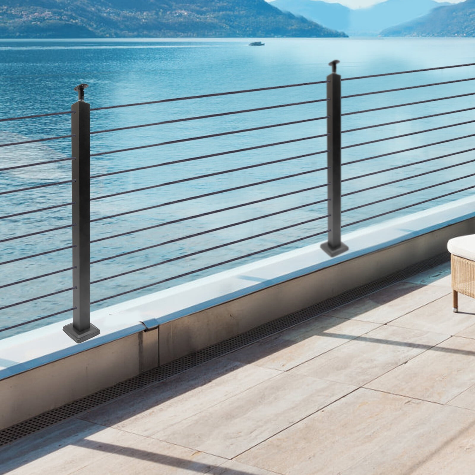 ToppiJoy 36*2*2in Level Pre-Drilled Cable Railing Post, Stainless Steel ...