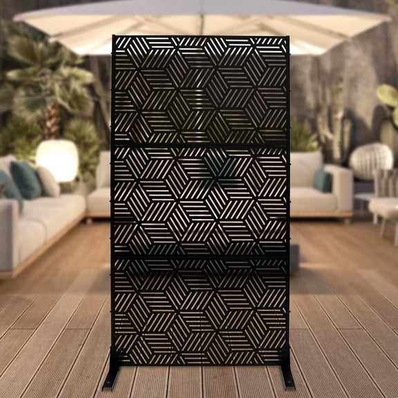 ToppiJoy 36.25*15.75*71.5in Balcony Privacy Screen Outdoor Metal Privacy Screen Freestanding Divider Decorative Privacy Fence Screen for Garden Backyard Balcony(Black Rhombic)