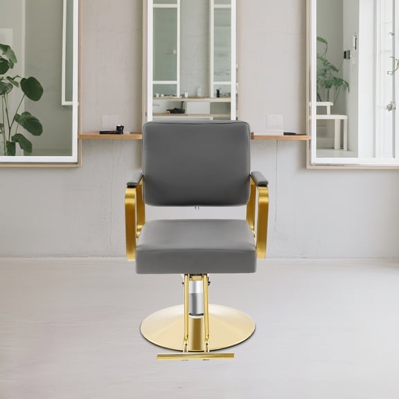 ToppiJoy 360° Swivel Barber Salon Chair, Styling Salon Chairs, Height Adjustable Hydraulic Hair Reclining Salon Chairs (Grey, Gold)