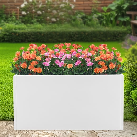 ToppiJoy 38*16*20in Metal Rectangular Planter Box, Galvanized Steel Long Box Planter with Removable Insert Shelf, Outdoor Tall Planters for Porch Patio Garden(White)