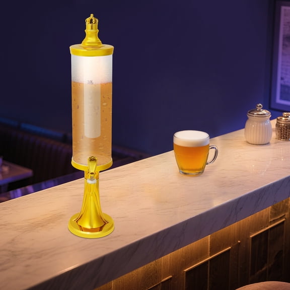 ToppiJoy 3L Beer Tower, Beverage Dispenser with Ice Tube and LED Light, Margarita Mimosa Drink Beverage Dispenser for Party, Bars, Home Gold