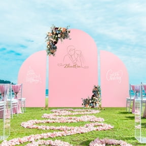ToppiJoy 3PCS Metal Wedding Backdrop with Fabric Cover, Wedding Arch Floral Balloon Stand for Birthday Party Baby Shower Decoration (Gold, Pink)