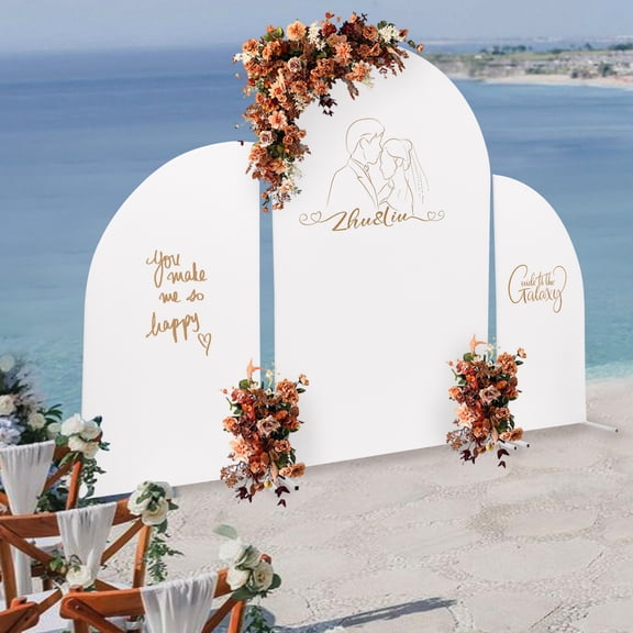 ToppiJoy 3PCS Metal Wedding Backdrop with Fabric Cover, Wedding Arch Floral Balloon Stand for Birthday Party Baby Shower Decoration (White)