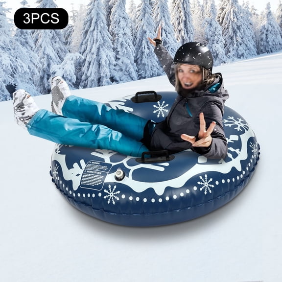 ToppiJoy 3Pcs 48 Inch PVC Snow Sleds, Inflatable Snow Sled, Thickened Heavy-Duty Hard Bottom Sleds with Non-Slip Handles, Outdoor Sledding Snow Tube Sports, Winter Sports, for Kids and Adult